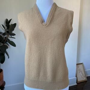 Vintage Lands End V-Neck Camel Lambswool Sweater Vest